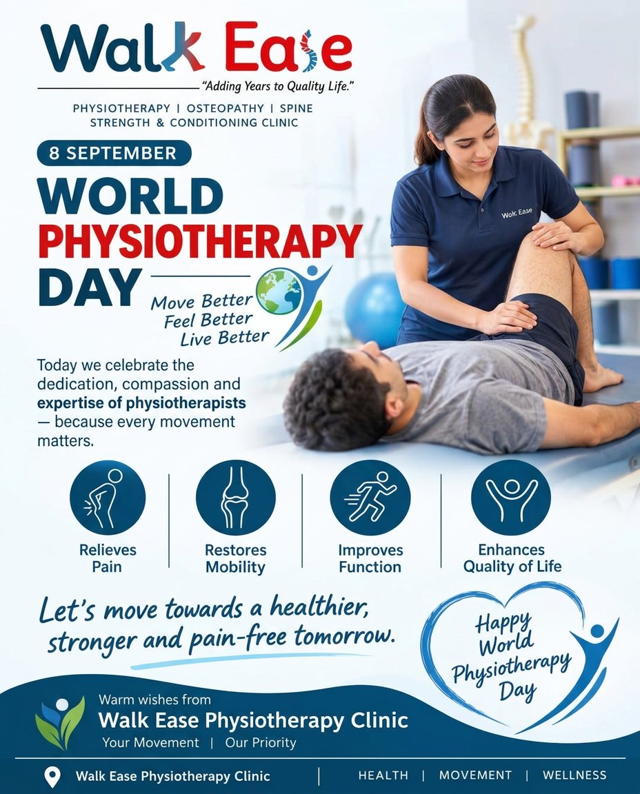 WalkEaseIndia's tweet photo. Happy World Physiotherapy Day!

Let's celebrate with the experts who help us move better, feel better, and live better.

📍 Walk Ease Physiotherapy Clinic
Shri Bajrang Plaza, Sector 37, Faridabad

📞 7488478576 | ✉️ info@walkease.in

 #WalkEase #Faridabad #HealthAndWellness https://t.co/7kT19DBML4