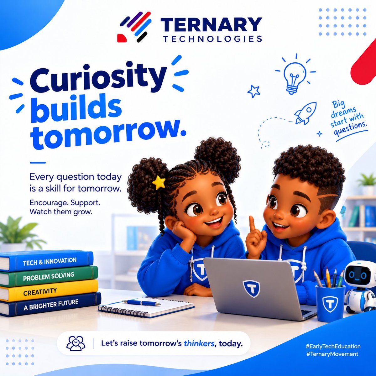Ternary_Techies's tweet photo. A child’s first big idea may look small to us. 💡
But when we give them the freedom to explore, question, and create, that small idea can become the beginning of something extraordinary.
Give curiosity room to grow.
#EarlyTechEducation #TernaryMovement https://t.co/DVMiPlujxJ