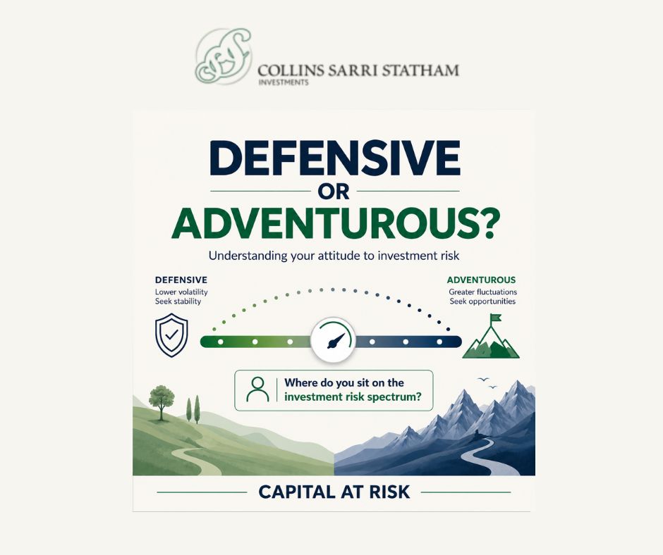CSS_Investments's tweet photo. Defensive or adventurous?
Every investor has a different attitude to risk. Learn how balancing risk can support your investment objectives.
📖 https://t.co/auhOqK0DZu
Capital at Risk.
Financial Promotion – Collins Sarri Statham Investments Ltd (FCA 483868) https://t.co/U0mVLAYqHk