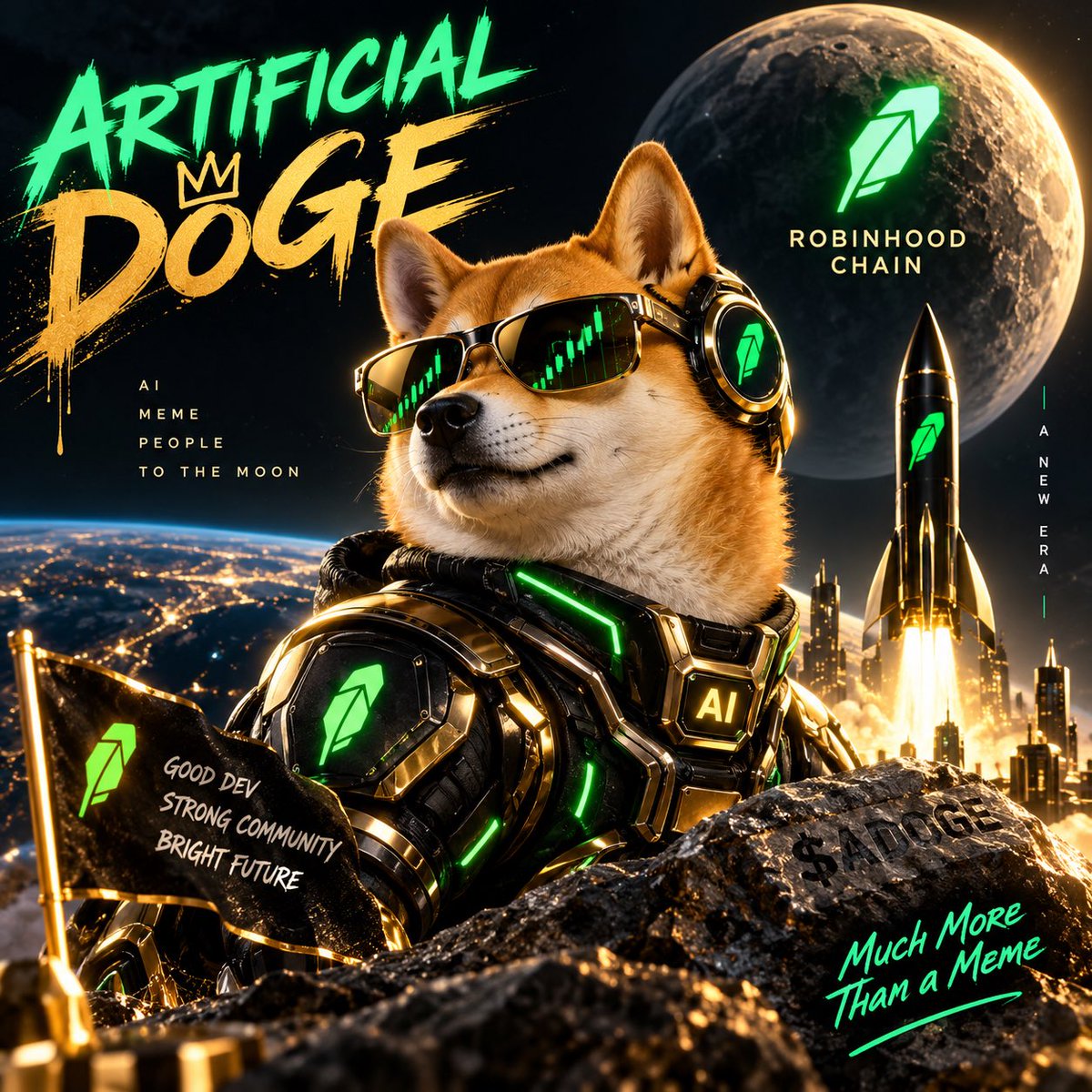 Artificial_Doge's tweet photo. 🐕 ARTIFICIAL DOGE — $ADOGE

🤖 AI × MEME × COMMUNITY — a new Doge is entering the future.
🚀 Coming soon on Robinhood Chain.

The artificial future starts now. 💚
Don’t miss $ADOGE.

#Rohbinhood #Rohbinhoodmeme #Cmc https://t.co/XIwNVaEOez