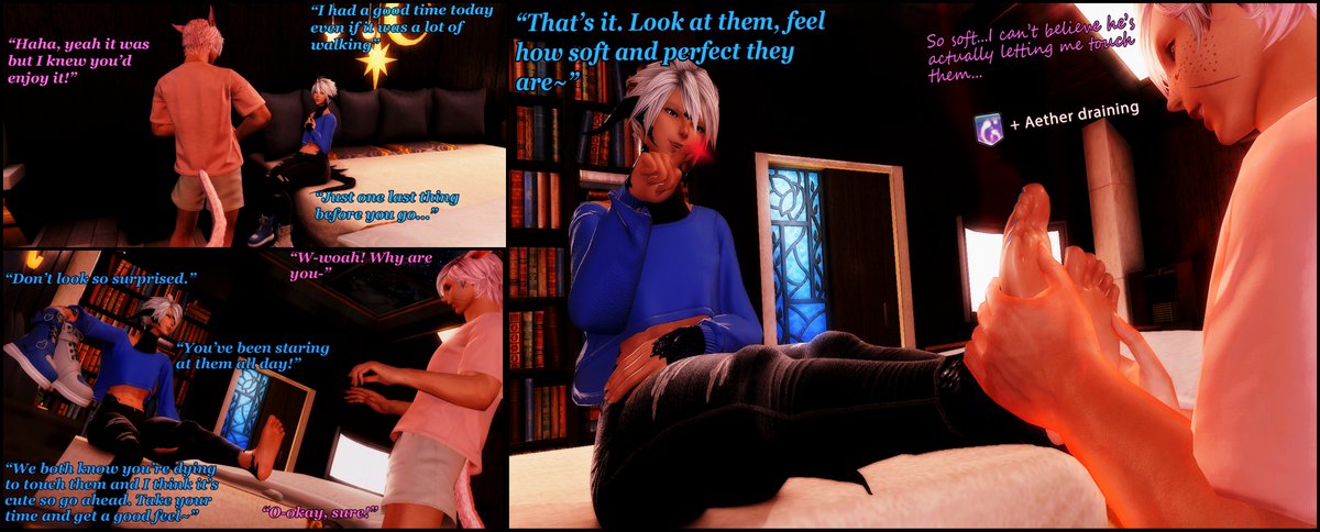 Raelynn_FFXIV's tweet photo. Spending the day with a friend that I know loves feet is my favorite simp snare >:) (ft. @Vic_Taro699 ) 

#sizetwitter #xivsize https://t.co/7aDN8BTPXk