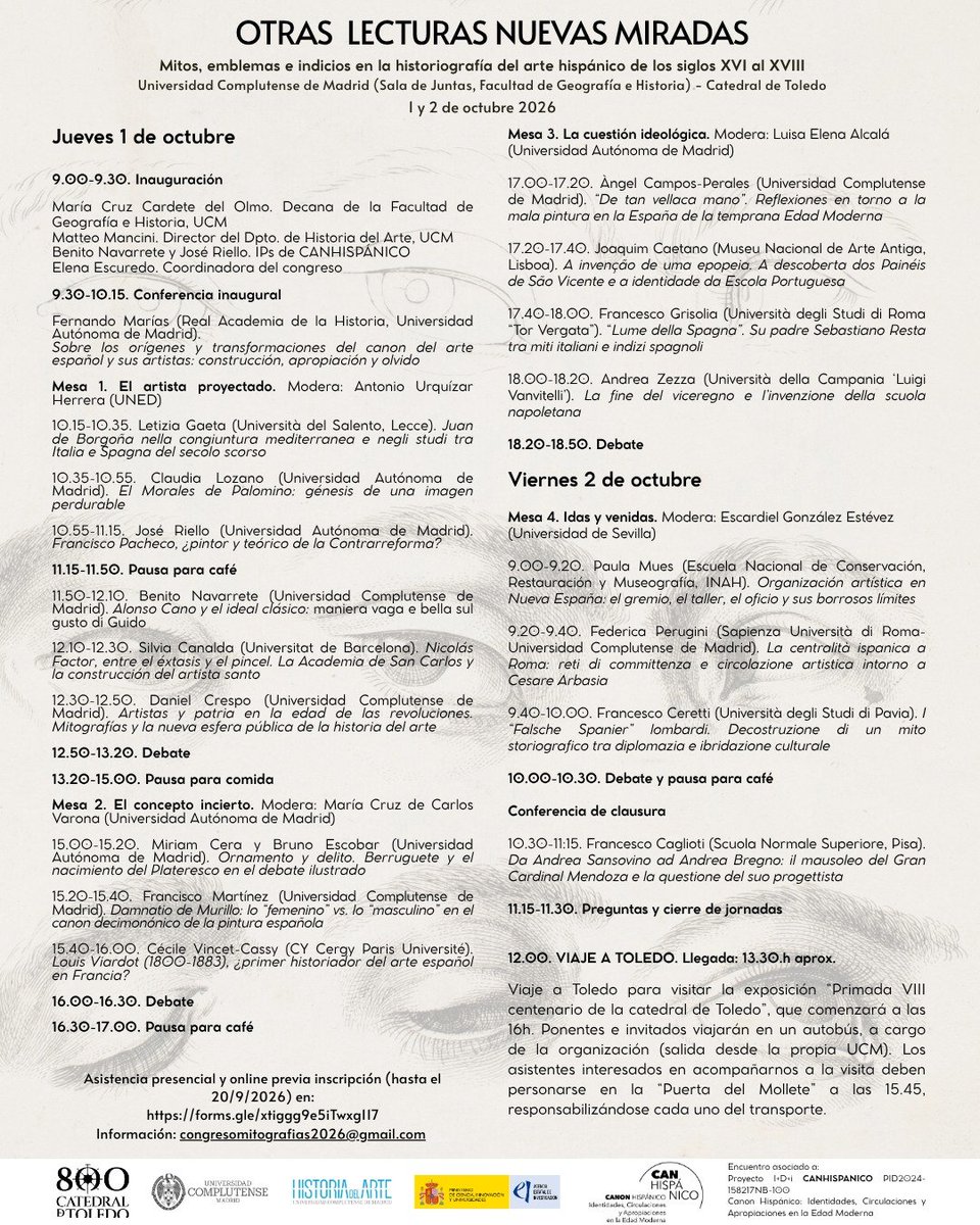 Benito_Navarret's tweet photo. Buenos días, os esperamos el 1 y 2 de octubre en la Facultad de Geografía e Historia de la @unicomplutense para nuestro congreso @CIRIMA4 "Otras lecturas, nuevas miradas: Mitos, emblemas e indicios en la historiografía del arte hispánico de los siglos XVI al XVIII", inscripción gratuita @artesucm 👇 https://t.co/eeJzLXBifR