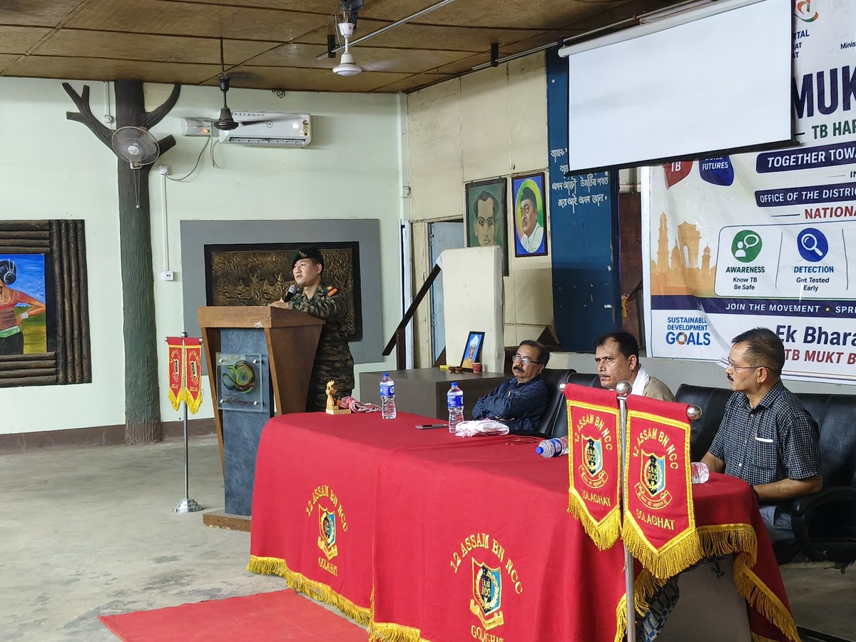 nccner's tweet photo. 12 Assam NCC Battalion, Golaghat, under the aegis of NCC GP HQ Jorhat, conducted an awareness programme on TB Mukt Bharat Abhiyan at Commerce College, Golaghat, on 08 Sep 2026.

The event witnessed the participation of the Principal, Commerce College; TB Officer, Golaghat; 06 medical staff from the TB Office; 02 NCC PI Staff; and 100 NCC Cadets. 🇮🇳🩺

The programme commenced with a welcome address by Dr Utpal Sarma, Principal, Commerce College, Golaghat, followed by a brief introduction by Lt Col Atong Konyak, Administrative Officer, 12 Assam NCC Battalion. The medical team from the TB Office, Golaghat District, thereafter conducted an informative awareness session, highlighting TB prevention, early detection, treatment and the collective responsibility towards a TB-free India.

#NCC #TBMuktBharat #TBFreeIndia #HealthAwareness #RashtriyaSurakshaProtsahanYojana #12AssamNCC #NCCGPJorhat #UnityAndDiscipline 

@HQ_DG_NCC @easterncomd @vatsvirendra1 @ProAssam