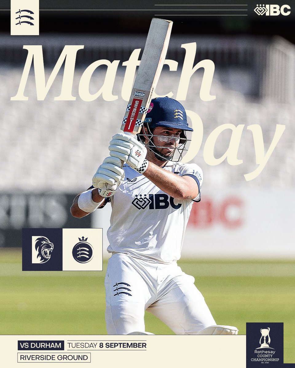 Middlesex_CCC's tweet photo. It’s matchday!

🆚 Durham
🕓 10:30 BST
🏆 County Championship
🏟️ Banks Homes Riverside

Let’s go 💪 https://t.co/zOWVpl0EZB