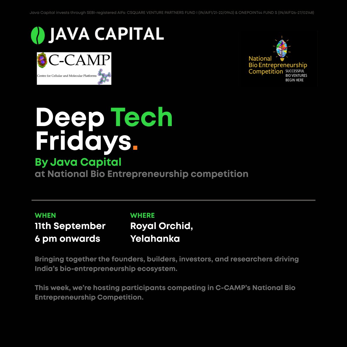 JavaCapital's tweet photo. https://t.co/5CpkuBMJIY

As investment partner, we are hosting this week's Deep-Tech Friday's at the #NBEC2026 by @CCAMP_India.

The floor is open to all participating NBEC founders, builders, investors, and researchers. 

@vinod_shankar @Reach_Bhargavi @Anirudh__J https://t.co/FE8waDxkZ7