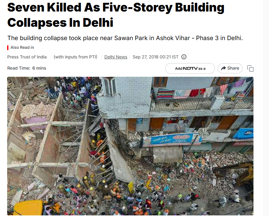 shivamudgil's tweet photo. 2021 : Delhi Building Collapse ; Kejriwal CM no outrage. 
2018 : Delhi Building Collapse: Kejriwal CM , no outrage. 

It is ok to question government, but I fail to understand why was there no outrage in similar incidents when Kejriwal was the CM. 

That Deepfake and gang are AAProaches no less. 

 @gupta_rekha we have failth in your goverment to bring end to this and take action aginst the lazy babus.