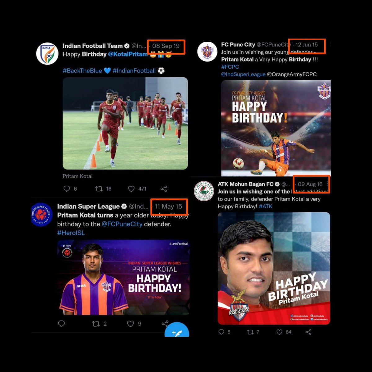 Suman01official's tweet photo. @MBFT89 1 player = PRITAM KOTAL = 4 birthdays 🤣
How it's possible 🤔
▶️ 11th May according to #ISL
▶️ 12th Jun according to #FCPUNE
▶️ 9th Aug according #ATKmb
▶️ 8th Sep according to #AIFF
জন্মদিন এর ঠিক নেই = ঘরের ও তো ঠিক নেই
LHS = RHS ✅
1889 ?
2014 ?
2020 ? https://t.co/mPqmxrz8li