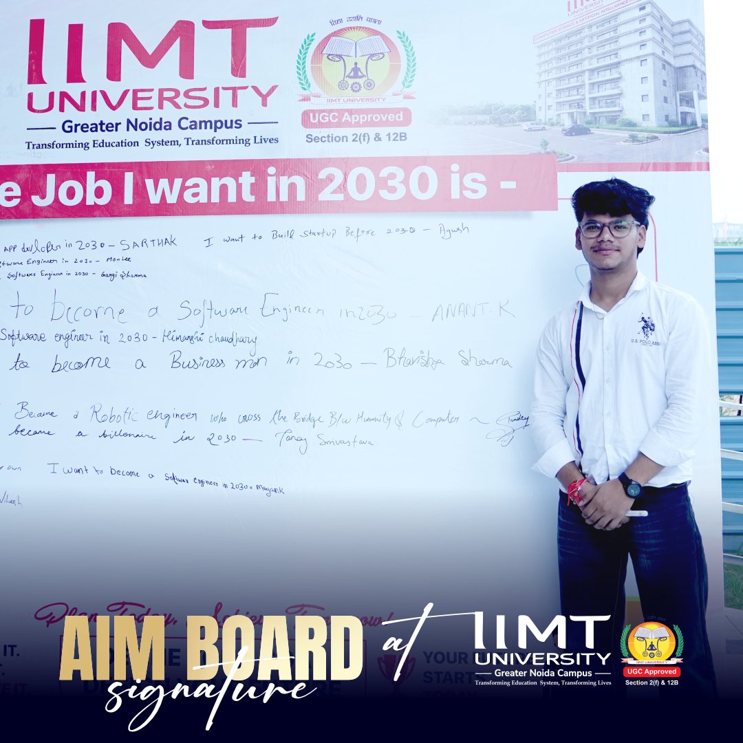 IIMT_U_GrNoida's tweet photo. Your goals just got a signature. ✍️✨
At IIMT University, students are turning dreams into commitments. Every signature on the Aim Board is a promise to themselves—and a step toward a bigger future. 🚀
What’s YOUR aim? Tell us below! 👇
#AimBoard #MyAim #IIMTUniversity https://t.co/Qm5TH9gnat