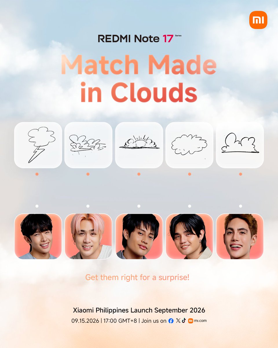 Xiaomi_PH's tweet photo. Let’s paint the whole town. 🎨☁️

Think you know SB19 well enough to match them to their cloud drawings? Draw the lines and comment your answers below!

Get them right and you might be in for a surprise on September 15. 👀

#REDMINote17Series #REDMINote17SeriesxSB19 #TitanPowerGomax