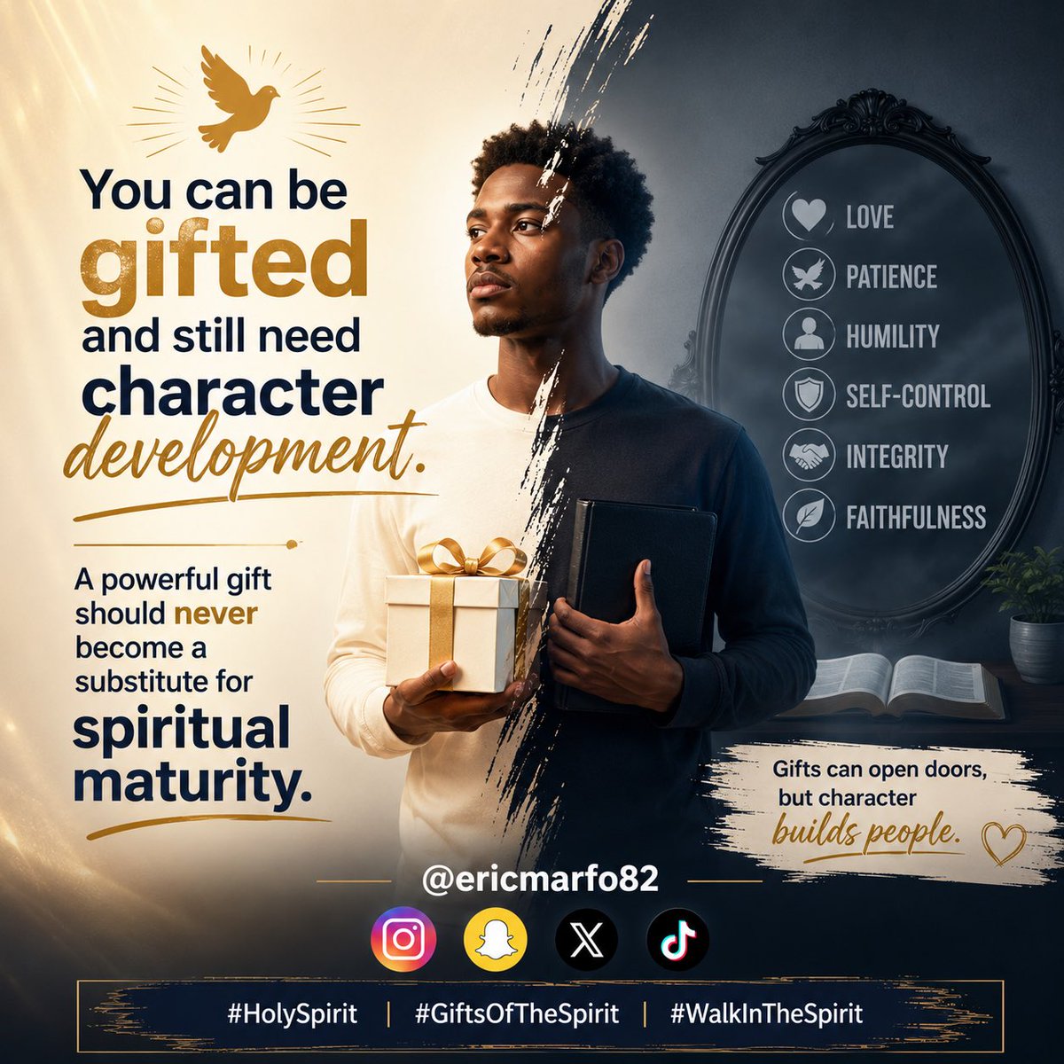 ericmarfo82's tweet photo. You can be gifted and still need character development. A powerful gift should never become a substitute for spiritual maturity.

Good morning; Stay Blessed! https://t.co/LaTl9fusTz