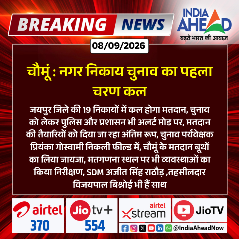 IndiaAheadNow's tweet photo. #Jaipur #चौमूं : नगर निकाय चुनाव का पहला चरण कल
#ChomuNews #JaipurNews #RajasthanNews #CivicElection #Election2026 #BreakingNews #IndiaAhead https://t.co/zj0PKhYN61