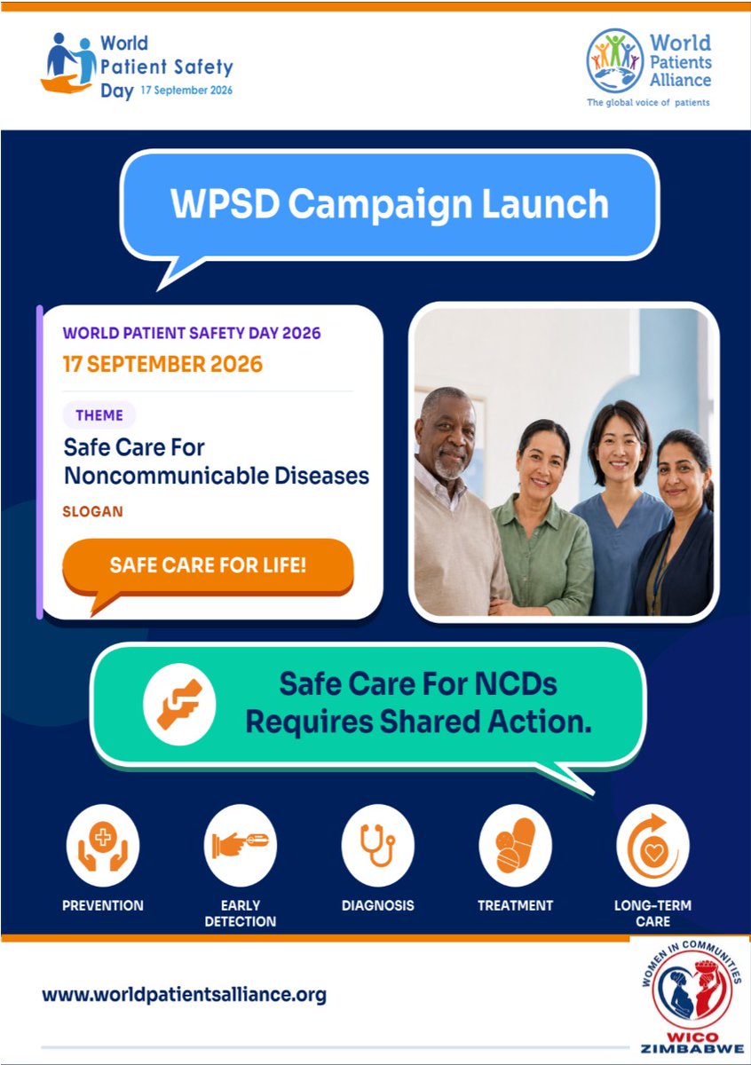 WicoZimbabwe's tweet photo. World Patient Safety Day 2026 focuses on safe care for noncommunicable diseases. Safer care depends on shared action across health systems and communities.
#WorldPatientSafetyDay
#SafeCareForLife https://t.co/zUoDmlbRaZ