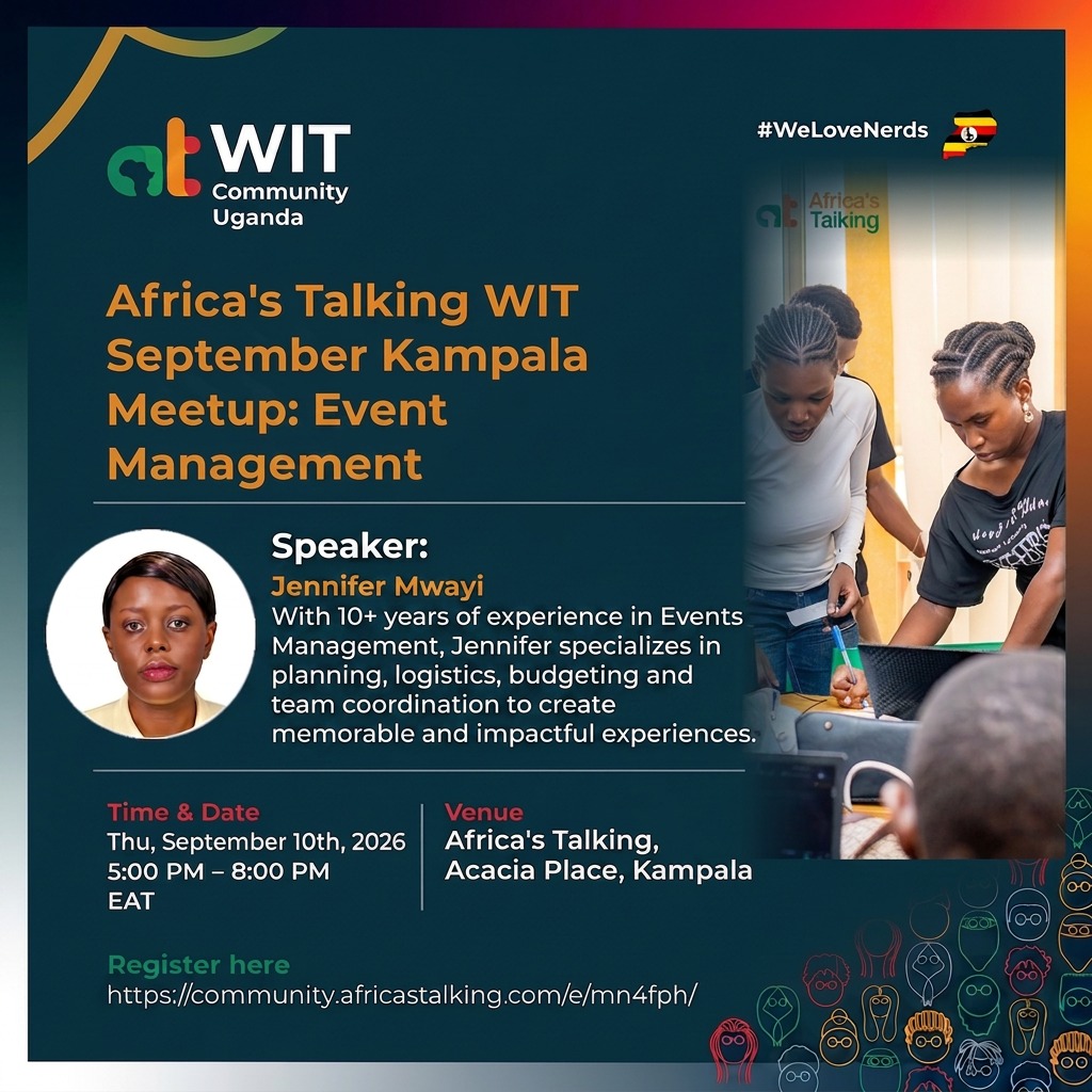 ATCommunityKla's tweet photo. 🎤 Meet our speaker: Jennifer Mwayi!

With 10+ years of experience in Events Management, Jennifer brings practical experience in planning, logistics, budgeting and team coordination.

This Thursday at @Africastalking with @ATWomenInTech, she’ll be sharing insights on what it takes to turn an idea into a well-executed and memorable event. 🙌

Register here: https://t.co/jnr21DLuoL

#BuildWithAT #WeLoveNerds #WomenInTech