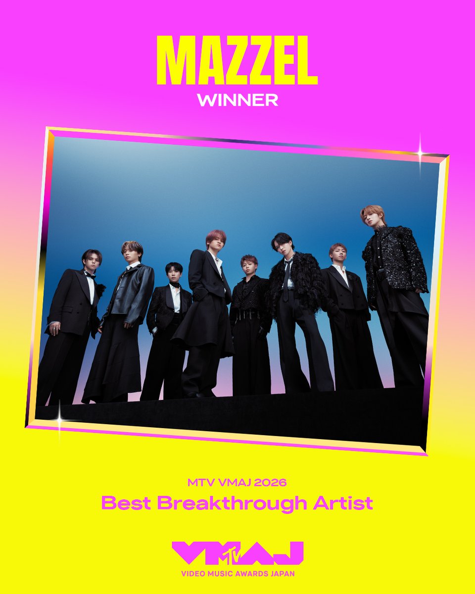 MTV_JAPAN's tweet photo. ／
#VMAJ2026 WINNER🏆
＼
 
MAZZELが「Best Breakthrough Artist」を受賞！
 
詳細はこちら👇
https://t.co/e1c6Xaia93
 
@mazzel_official #MAZZEL https://t.co/pTX4ynm5BQ
