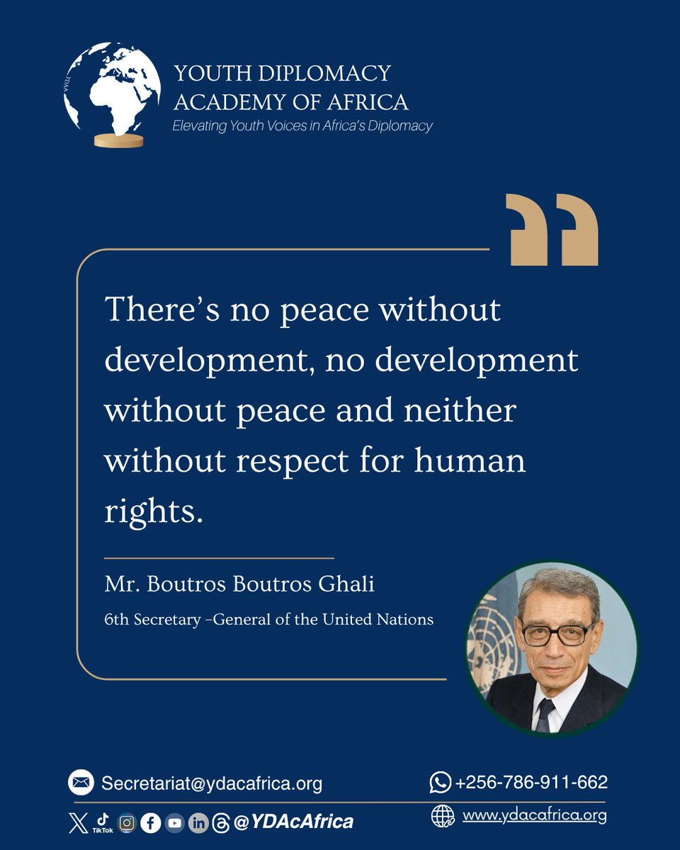 ydacafrica's tweet photo. Quote of the Day!

Peace, development, and human rights are inseparable, neglect one, and all are at risk.

If you were a policymaker, which pillar would you prioritize first; peace, development, or human rights?

#YouthlnDiplomacy
@UN @UNHumanRights @_AfricanUnion
@AUYouthProgram @hrw @AUDA_Health @AU_WGYD #OfficeoftheSpecialEnvoy onWomen,PeaceandSecurity(OSE-WPS)