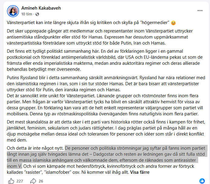 eliasspaningar's tweet photo. Amineh Kakabaveh hävdar att Dadgostar och resten av ledningen givit sitt fulla stöd till en massa islamistiska anhängare och välkomnade dem.

För att de räknades som antirasister inom V https://t.co/mDBK6GMV1v