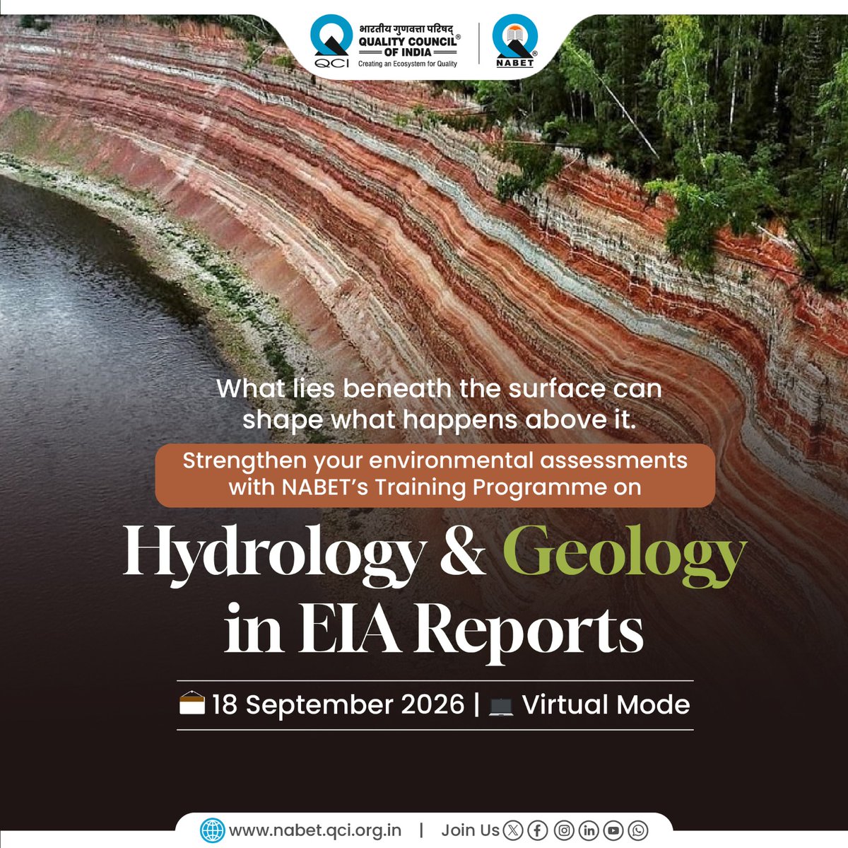 NABET_QCI's tweet photo. Turn technical insights into stronger EIA studies.
  
NABET’s Training Program on Hydrology &amp; Geology in EIA Reports offers a focused understanding of the geological and hydrogeological aspects that shape effective environmental assessments. https://t.co/vP9XFpZVU9