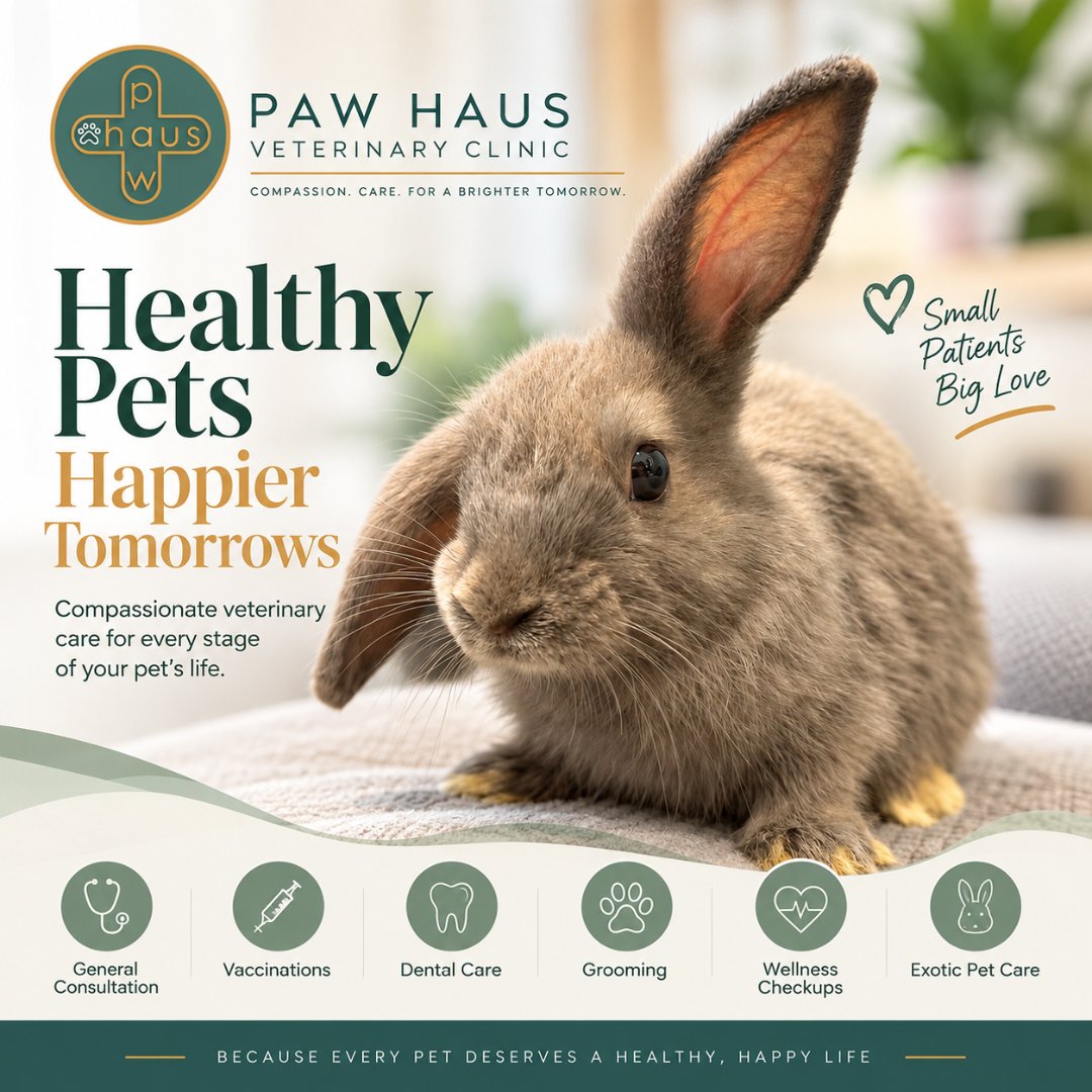 paw_haus's tweet photo. 🐰 Rabbits need more than love. Paw Haus provides specialized exotic pet care, wellness checks, dental care, grooming, and preventive guidance to help your rabbit stay healthy and thriving. 💚 #RabbitCare #ExoticPetCare https://t.co/mewqMzxmbs
