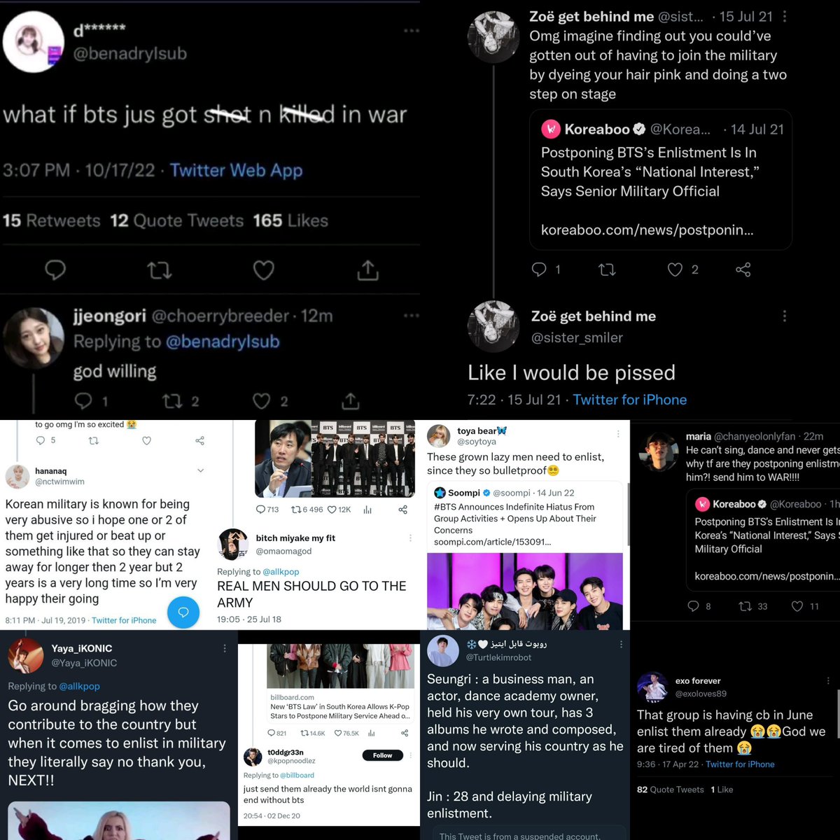 amevvil's tweet photo. funny kpop fans literally dragged bts for years over military service. when it comes to their own idols did they suddenly become moral? if a bts member cried, they would say "be a man why are you crying, who do you think you are". https://t.co/H9zYXl54W3