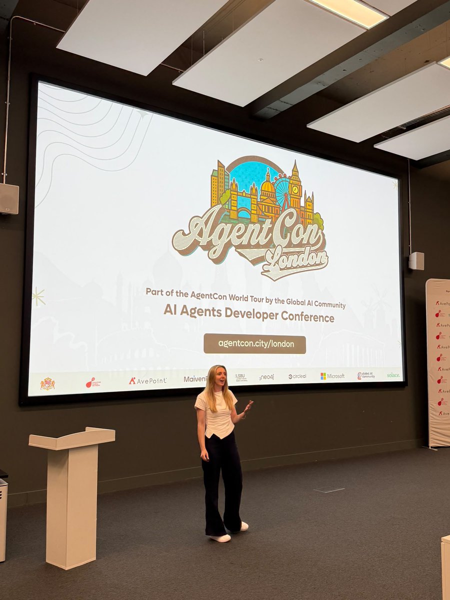 GlobAICommunity's tweet photo. AgentCon London is officially underway! ๐
Kicking things off with a warm welcome from @AmyKateNicho and @meetdux to a packed room of AI builders, developers, and enthusiasts.
A full day of AI agents talks starts now.
#AgentCon #GlobalAICommunity #AgentConLondon https://t.co/Y42zBnmmDB