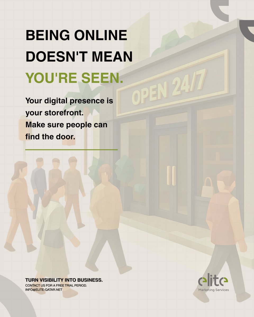 eliteqatar1's tweet photo. Being online doesn’t mean being seen.

Your digital presence is your storefront. The right strategy makes sure people don’t just pass by — they find you, engage with you, and become customers.

Turn visibility into business.

#DigitalMarketing #DigitalStrategy #QatarMarketing https://t.co/F8BT6B6SH9