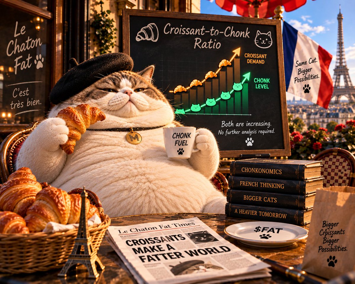 LeChatonFatRH's tweet photo. The French have discovered a new economic indicator:

the croissant-to-chonk ratio. 🥐

Both are increasing.

No further analysis required.

$FAT 🇫🇷
#RobinhoodChain https://t.co/92fsKUZpba
