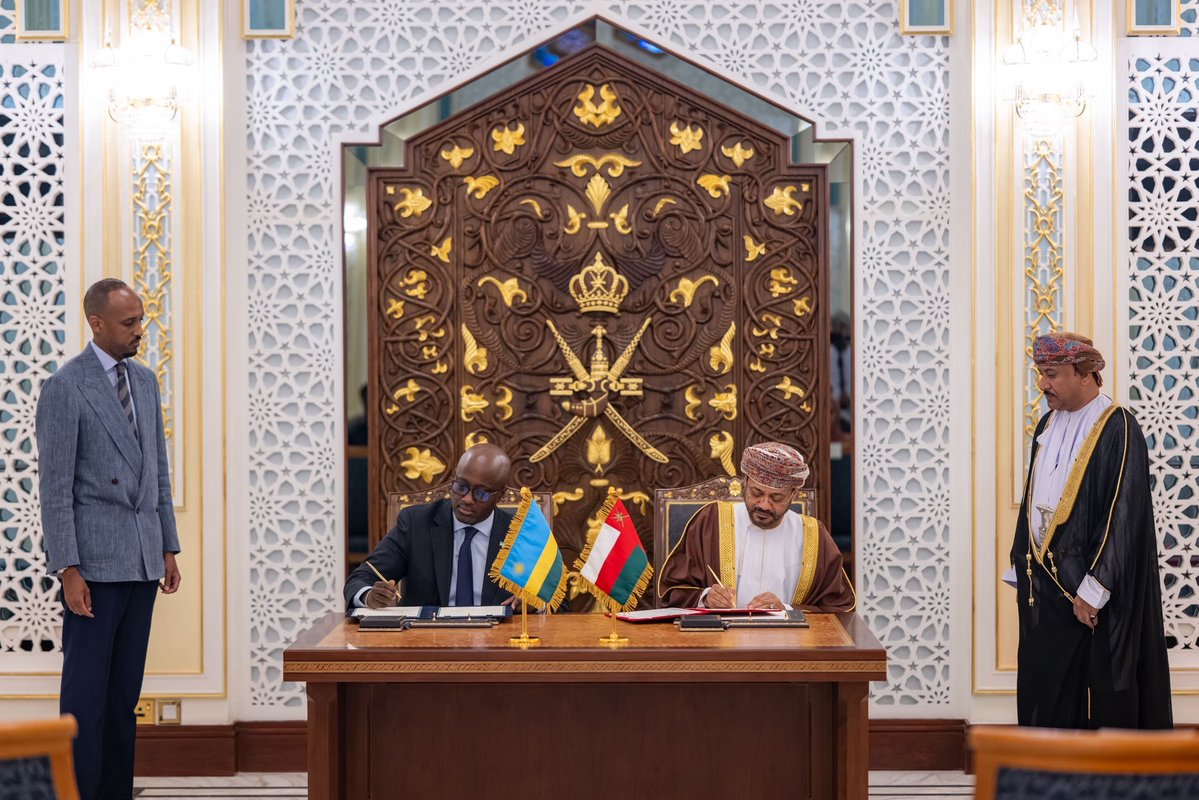 kigali_radar's tweet photo. Kigali and Muscat sign two agreements and six memoranda of understanding at Al Hosn Palace in Salalah. The agreements covered mutual visa exemption for holders of diplomatic, service and special passports, and the avoidance of double taxation. https://t.co/XUaf7WrapF