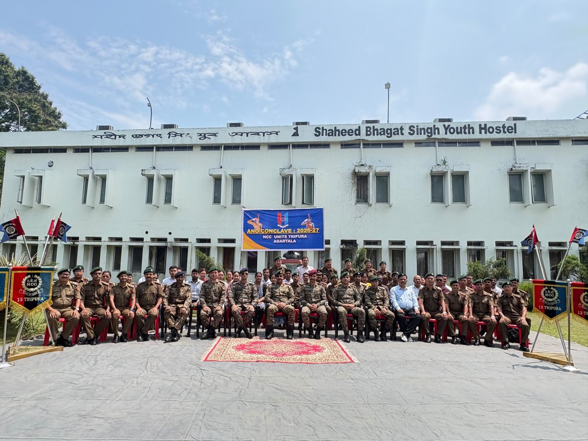 nccner's tweet photo. Brig Anand Raj Singh, Gp Cdr, Silchar Gp visited Agartala on 07 Sep 2026. He interacted with ANOs & NCC cadets at Shaheed Bhagat Singh Youth Hostel, Bir Bikram Memorial (BBM) College and Maharaja Bir Bikram (MBB) College, focusing on discipline, leadership, commitment & responsible citizenship.

The visit reinforced NCC���s commitment to character-building, leadership & nation-building. 🇮🇳

@HQ_DG_NCC @easterncomd @vatsvirendra1 @proshillong