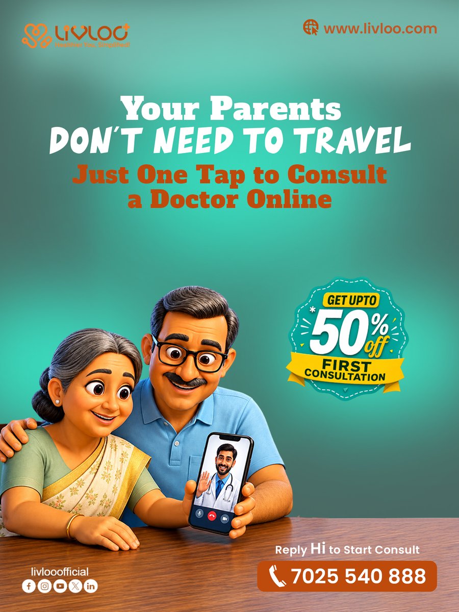 livlooofficial's tweet photo. ❤️ Your Parents Don’t Need to Travel for Doctor Consultation.

Help them connect with a doctor from the comfort of home with Livloo Online Doctor Consultation. 🩺

📞 7025 540 888
One tap. One call. Better care for your parents. 💚

#Livloo #Parents #ElderlyCare #OnlineDoctor https://t.co/WjbY8qe7aR