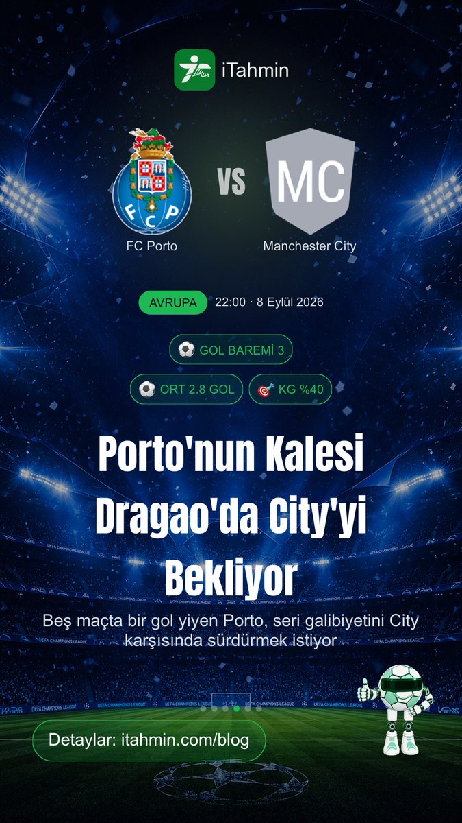 itahmin_com's tweet photo. Bugün Avrupa kupalarında gözler dört bir yanda; Bernabéu'da İtalyan bir ekip Real Madrid sınavına çıkıyor. 
Atina'da savunmaların zayıflığı iki takımı da gole doyurabilir. Aston Villa'nın son haftalardaki form düşüşü Brugge'e deplasmanda umut veriyor. 
Dragao'da Porto, City karşısında kalesini gole kapatmaya çalışacak. 
Dortmund'un kendi sahasındaki gollü maç istatistikleri bu akşam da tekrarlanabilir. Lille'in üretken hücumu ise Betis savunmasını zorlu bir sınavdan geçirecek. 

Tüm bu maçların istatistiklerini ve analizlerini kartlarda bulabilirsiniz.
🔗 Detaylar: https://t.co/fl5oGNaNEn
📥 İndir: https://t.co/PEW48gsVpm
Avrupa Şampiyonu Serhat Kılıç Vargas #iTahmin #Futbol #MacAnalizi #RealMadrid #InterMilan #AEKAthens