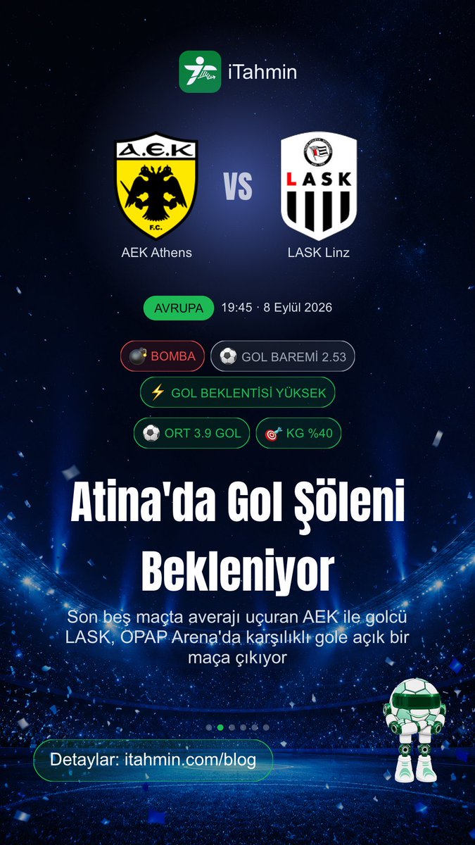 itahmin_com's tweet photo. Bugün Avrupa kupalarında gözler dört bir yanda; Bernabéu'da İtalyan bir ekip Real Madrid sınavına çıkıyor. 
Atina'da savunmaların zayıflığı iki takımı da gole doyurabilir. Aston Villa'nın son haftalardaki form düşüşü Brugge'e deplasmanda umut veriyor. 
Dragao'da Porto, City karşısında kalesini gole kapatmaya çalışacak. 
Dortmund'un kendi sahasındaki gollü maç istatistikleri bu akşam da tekrarlanabilir. Lille'in üretken hücumu ise Betis savunmasını zorlu bir sınavdan geçirecek. 

Tüm bu maçların istatistiklerini ve analizlerini kartlarda bulabilirsiniz.
🔗 Detaylar: https://t.co/fl5oGNaNEn
📥 İndir: https://t.co/PEW48gsVpm
Avrupa Şampiyonu Serhat Kılıç Vargas #iTahmin #Futbol #MacAnalizi #RealMadrid #InterMilan #AEKAthens
