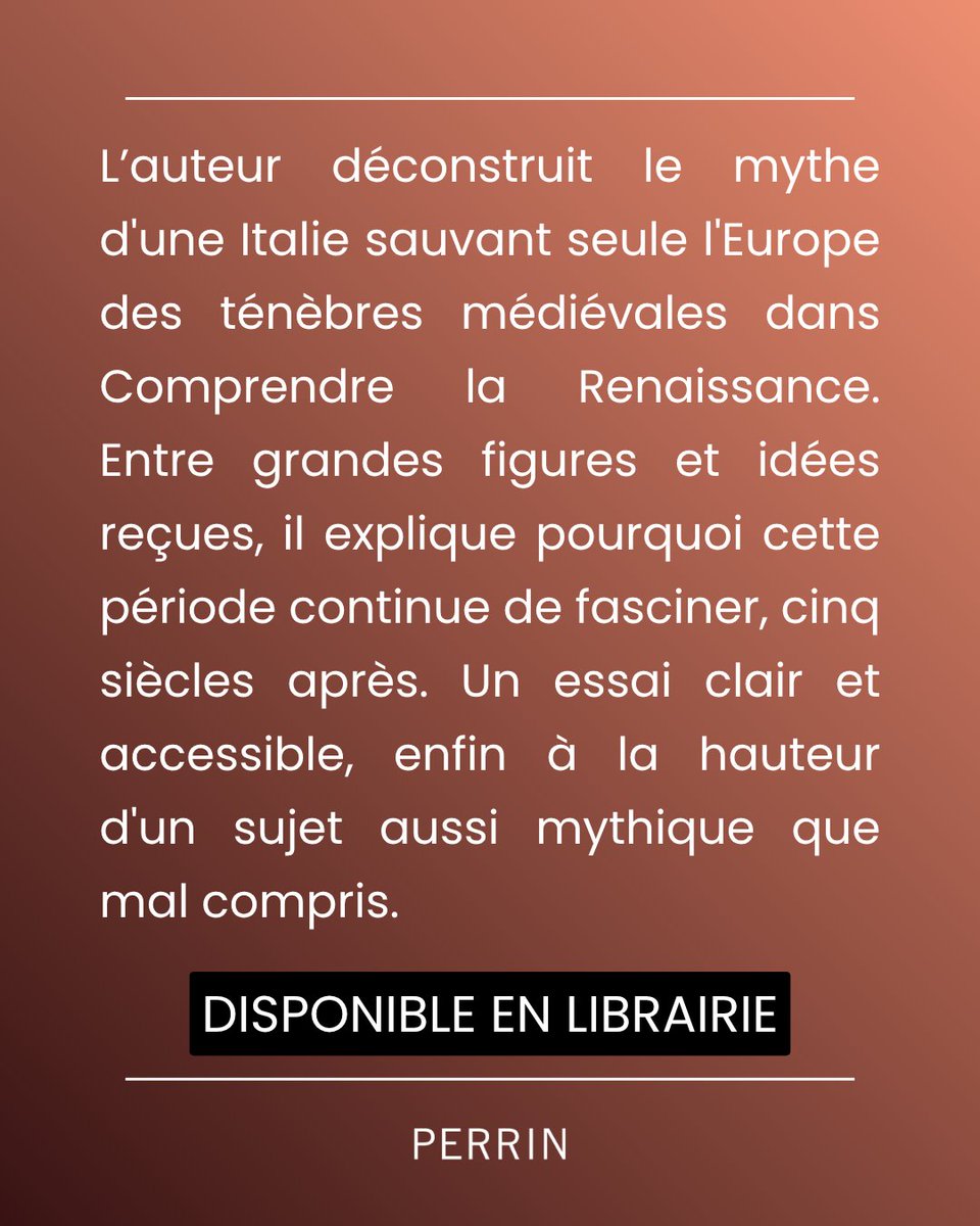 EditionsPerrin's tweet photo. 📣 NOUVEAUTÉ

Un essai accessible et d'une lecture limpide qui faisait défaut.

📚Comprendre la renaissance, de Guillaume Frantzwa https://t.co/MsEbPPgCEN