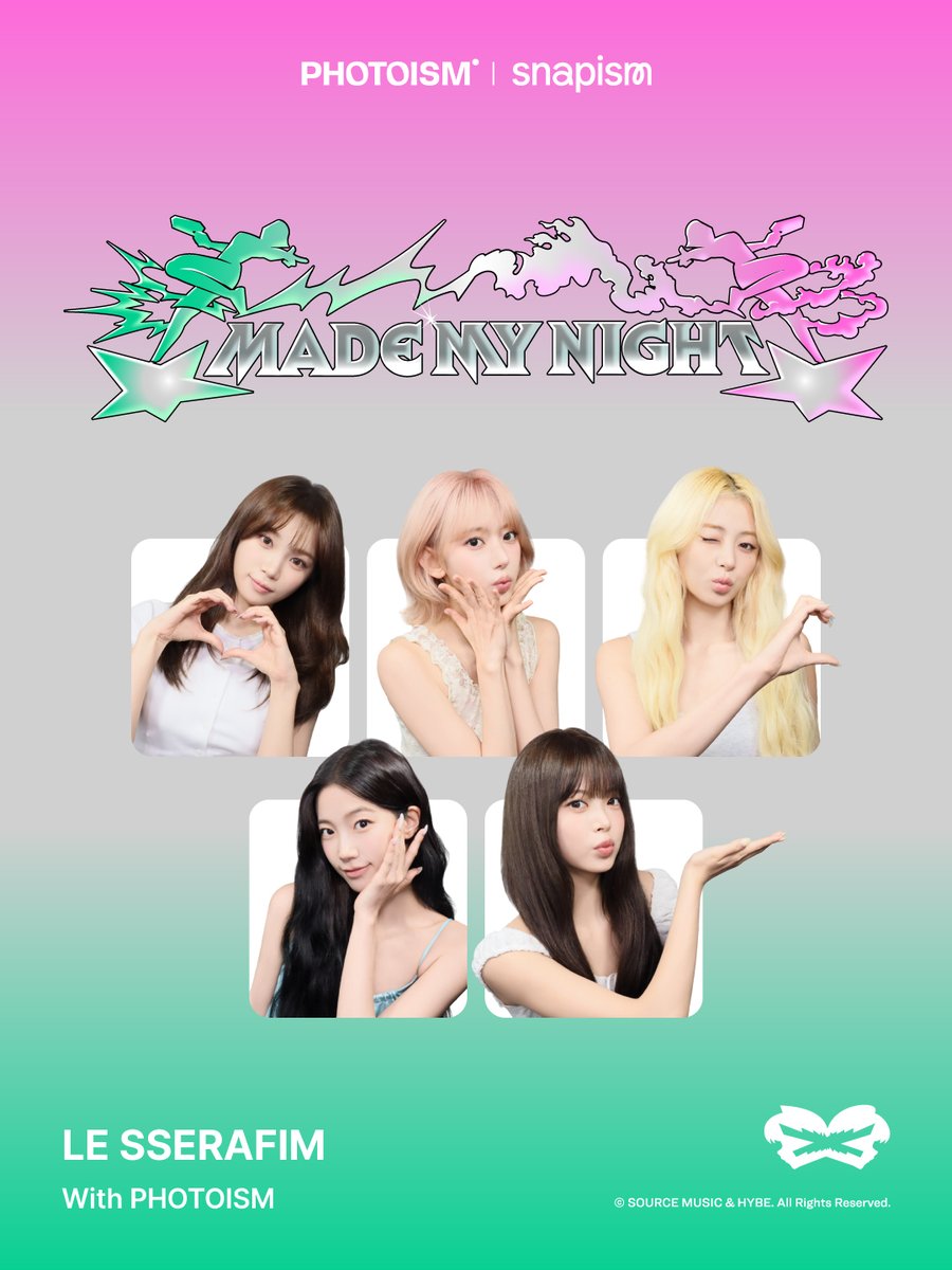 photoism_global's tweet photo. PHOTOISM with LE SSERAFIM
ARTIST FRAME &amp; snapism OPEN !

The <LE SSERAFIM> artist frame &amp; snapism will be released on PHOTOISM to celebrate their 2nd Single Album 'Made My Night' release.
📅 26.09.12 ~ (KST)

*Available until the end notice.

ONLY IN PHOTOISM https://t.co/m9g5AoOP0v