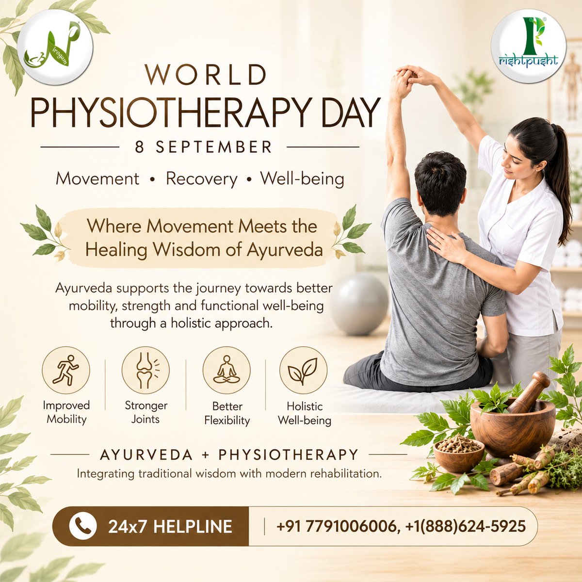 ndayurveda's tweet photo. World Physiotherapy Day | 8 September
Celebrating physiotherapists who help us move better, build strength and live healthier.
Ayurveda + Physiotherapy = Holistic Wellness.
#WorldPhysiotherapyDay #Physiotherapy #Ayurveda #MovementMatters https://t.co/nhWIEvnCny