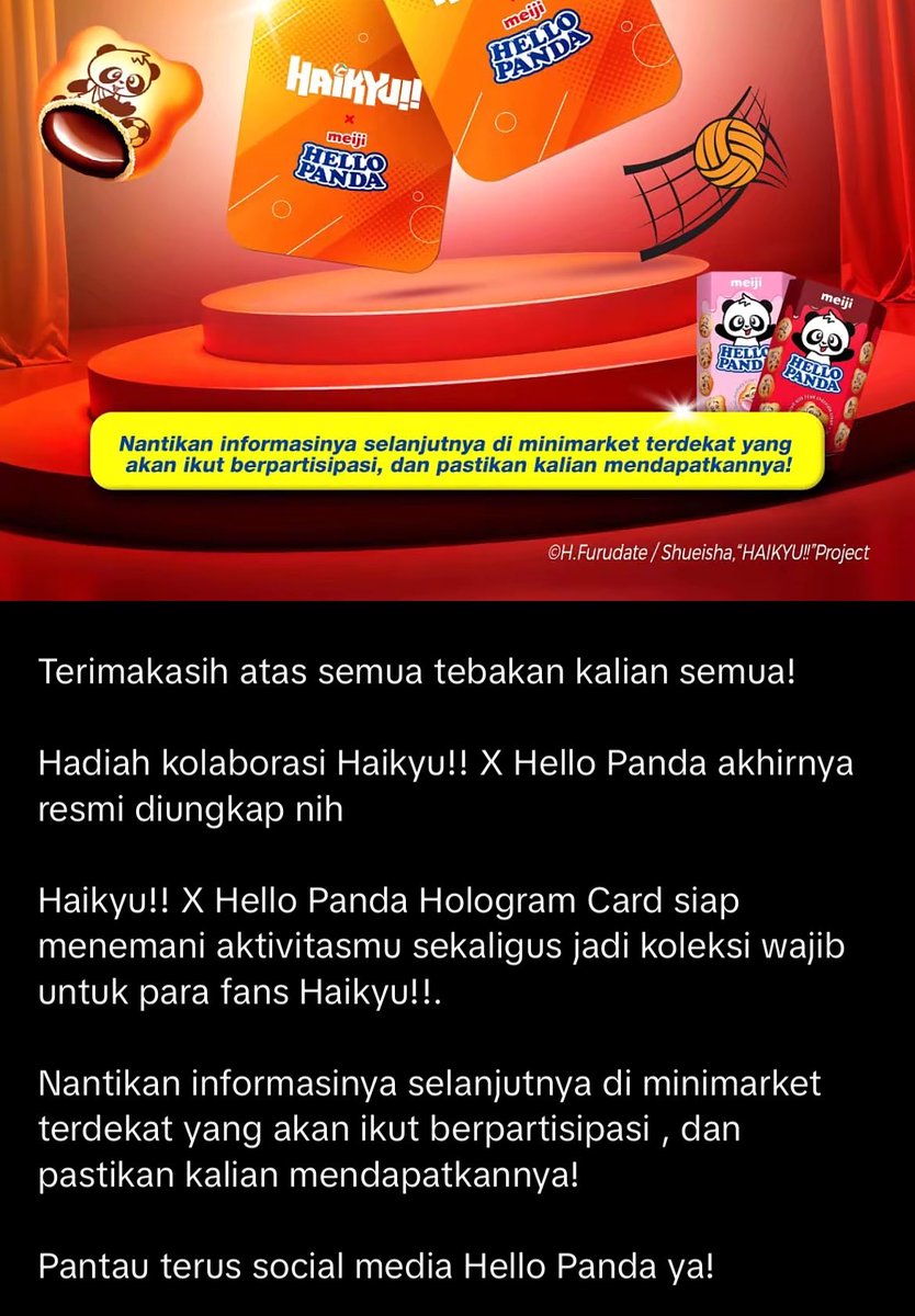 anodetoyuo's tweet photo. beneran another haikyuu x hello panda collab omgggg kali bakal dapet hologram card..
siap siap ngeborong warga hq 😍 https://t.co/DUcjZq4VVm