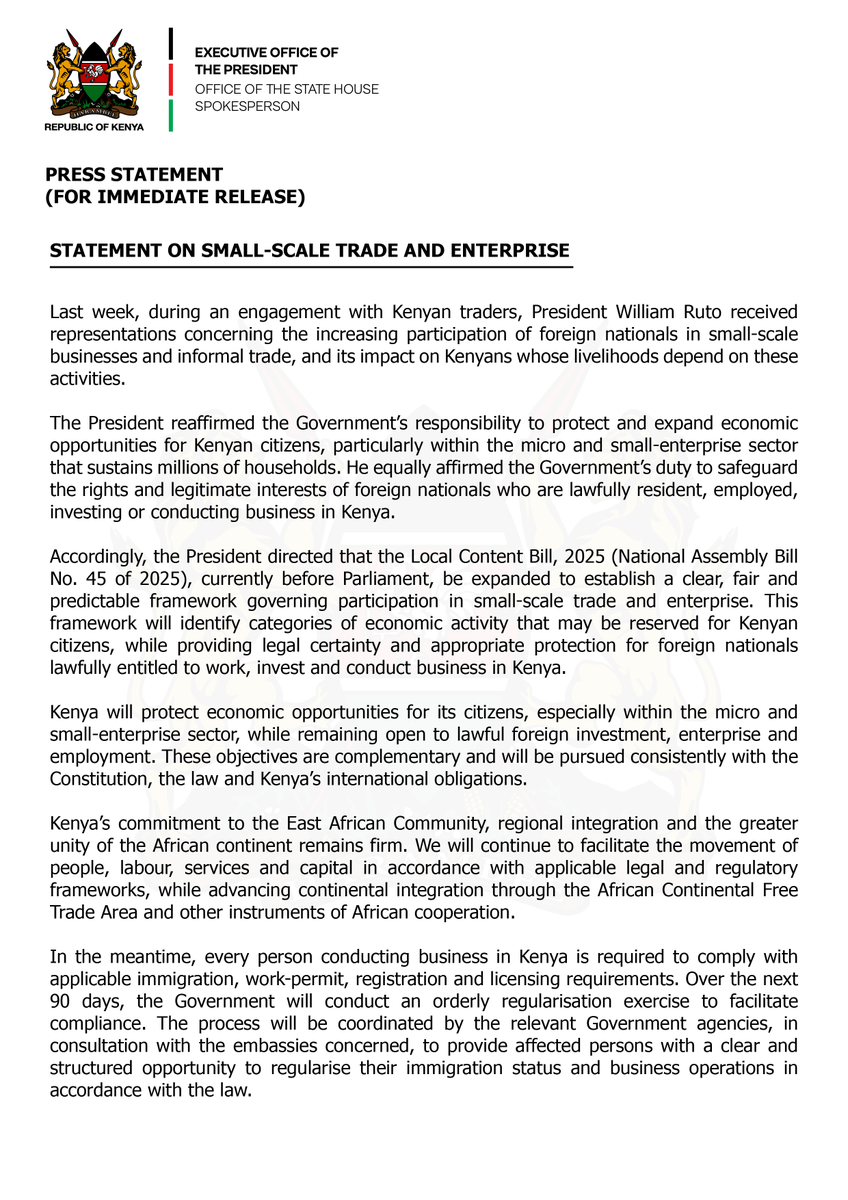 HusseinMohamedg's tweet photo. Press Statement on Small-scale Trade and Enterprise: https://t.co/kt5bK95Gdh