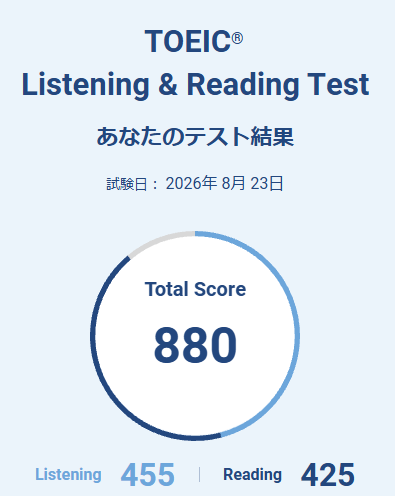 naotaro_study's tweet photo. 先月受験したTOEIC L&amp;R の結果を確認したところ、自己ベスト更新でした！
毎日英語学習している効果がゆっくりと現れてきました。
これからも継続していきます！ https://t.co/pKI6MkaKVz
