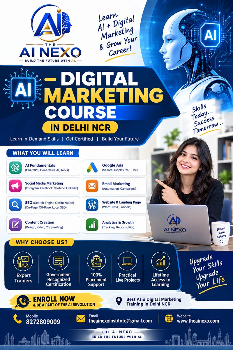 TheAINexo's tweet photo. AI Digital Marketing Course in Delhi NCR
https://t.co/lgGsXIYtlG

#classes #neet  #knowledgeispower #school #study
#coaching #science #class #lockdown #engineering
#students #teaching #AIEducation #AITraining
#AICareer #Training #LearnAI
#AIInstitute #FutureReady #AI https://t.co/msz6OCamkm