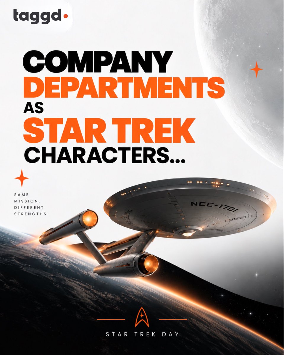 _taggd's tweet photo. Different roles. Different strengths. One crew. 🖖
Which Star Trek character is your department? 🚀
Happy Star Trek Day!
#StarTrekDay #Taggd #OneCrew https://t.co/g8497F3FRS