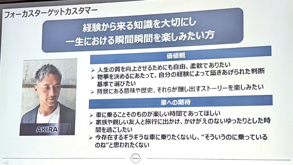 8_ksnk's tweet photo. 新型エルグランドのターゲットカスタマー像について、日産が説明してるスライドを見つけました。

各項目をセルフ診断してみて、当てはまる数が多い方はエルグランドオーナーの適性があります。

特に最後が重要項目です。 https://t.co/uKIt9bQSsn
