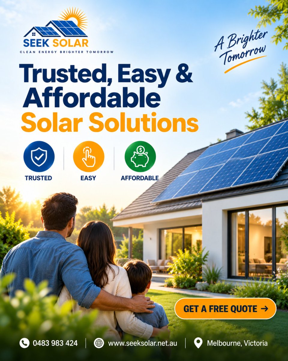seek_solar's tweet photo. Trusted. Easy. Affordable. Solar.

Make the switch to smarter, cleaner energy with Seek Solar. ⚡🏡

💰 Save on energy costs
🌿 Choose clean energy
🔋 Explore smarter solar solutions
📞 Get your FREE Quote: 0483 983 424

#SeekSolar #SolarEnergy #GoSolar #SolarSavings https://t.co/znIwerr5Ue