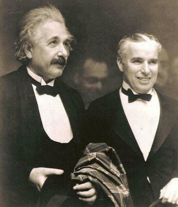 curious_X_'s tweet photo. When Albert Einstein met Charlie Chaplin in 1931, Einstein said, "What I admire most about your art is its universality. 

You do not say a word, and yet the world understands you." "It's true." Replied Chaplin, "But your fame is even greater. The world admires you, when no one understands you."