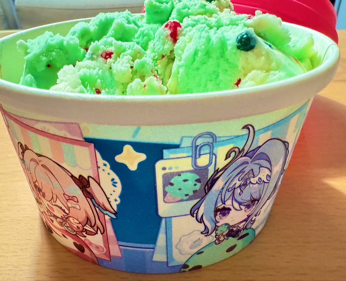 re6ka_no's tweet photo. 原神サーティーワンコラボ！おかげで山盛りのポッピングシャワー食べれますありがとう原神 https://t.co/N8bAabi0N8