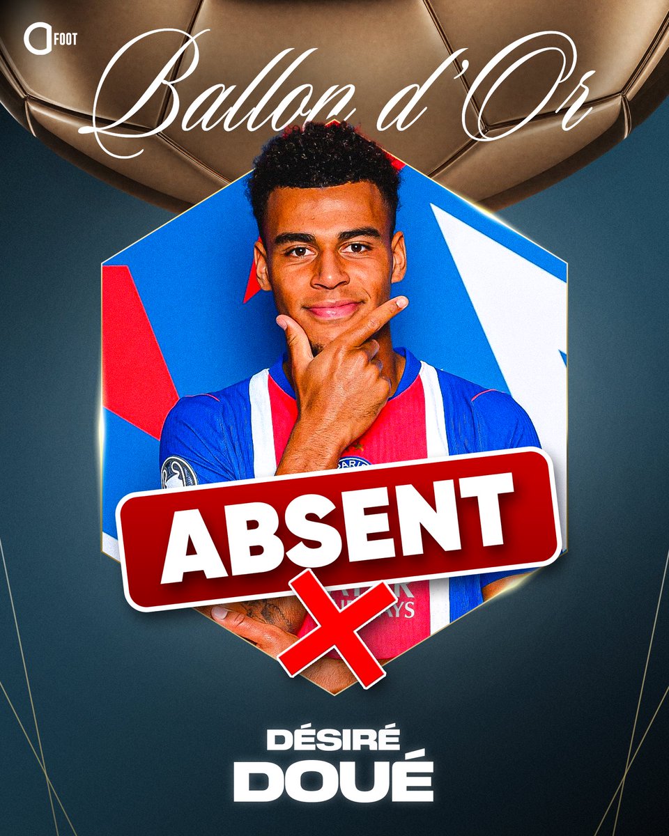 ActuFoot_'s tweet photo. 🚨💣 OFFICIEL ! DÉSIRÉ DOUÉ 🇫🇷 NE FAIT PAS PARTIE DES 30 NOMMÉS AU BALLON D’OR 🌕 !!! ❌

⚽️ 16 buts TCC
🎯 9 passes décisives TCC
🏆 Ligue des Champions 
🏆 Ligue 1
🏆 Supercoupe d’Europe
🏆 Trophée des Champions 
🏆 Coupe Intercontinental https://t.co/LNG4cJCpYB