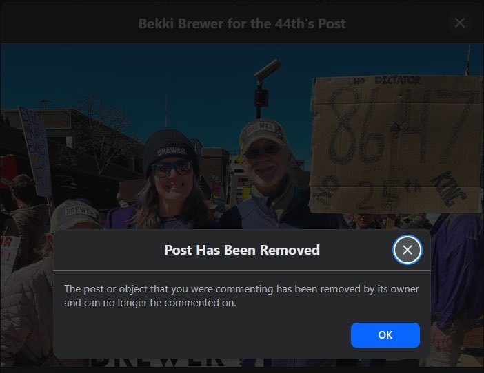 libsoftiktok's tweet photo. UPDATE: Missouri House Democrat candidate Bekki Brewer just deleted her post with “8647” after we exposed her

Too late. The internet is forever!

Cc @FBI https://t.co/jULOtFZTS2