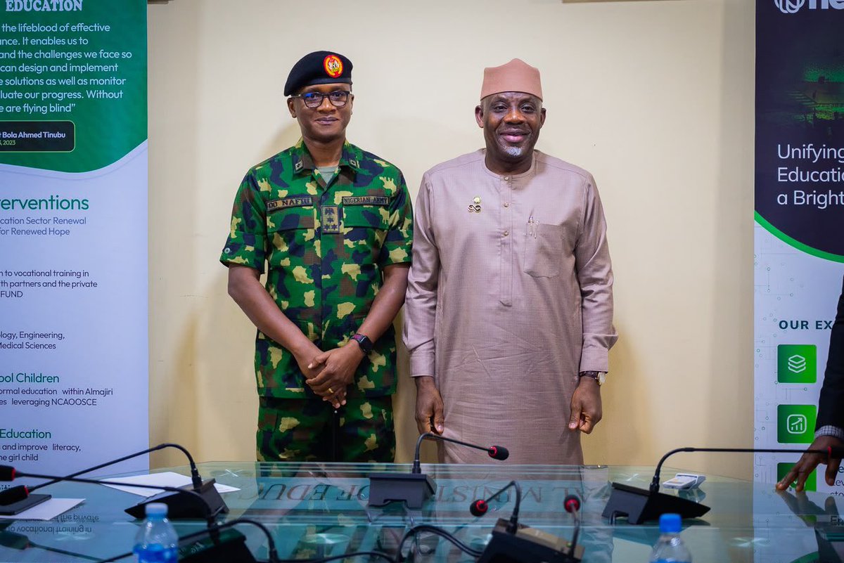 DrTunjiAlausa's tweet photo. Government works better when government talks to government.

I was pleased to welcome the Director-General of @officialnyscng, Brig. Gen. Olakunle Nafiu, and his team for a productive conversation on how FME and NYSC can work more closely to solve some of the real challenges facing our students and graduates.

A genuine graduate should not be held back because of a name mismatch, incomplete record or verification issue. We are therefore working towards better integration between NYSC, NERD and NEDI, including API integration to make graduate verification faster and more seamless.

We have also fully digitised our Education Support Services (ESS), including certificate verification and services for foreign applicants. I encourage students and graduates to familiarise themselves with the platform and ensure their documents and records are in order. Visit https://t.co/Vu4KQAta8B

We are also working with NYSC, JAMB, NIMC and NBTE to resolve issues around name discrepancies and graduate mobilisation, while developing a unique Learner Identification Number to better connect learner records across all our systems.

The goal is simple: protect genuine graduates, make verification easier and shut the door on certificate racketeering.

This is our One Government approach in action as we deliver President Bola Ahmed Tinubu, GCFR’s Renewed Hope Agenda for Education.