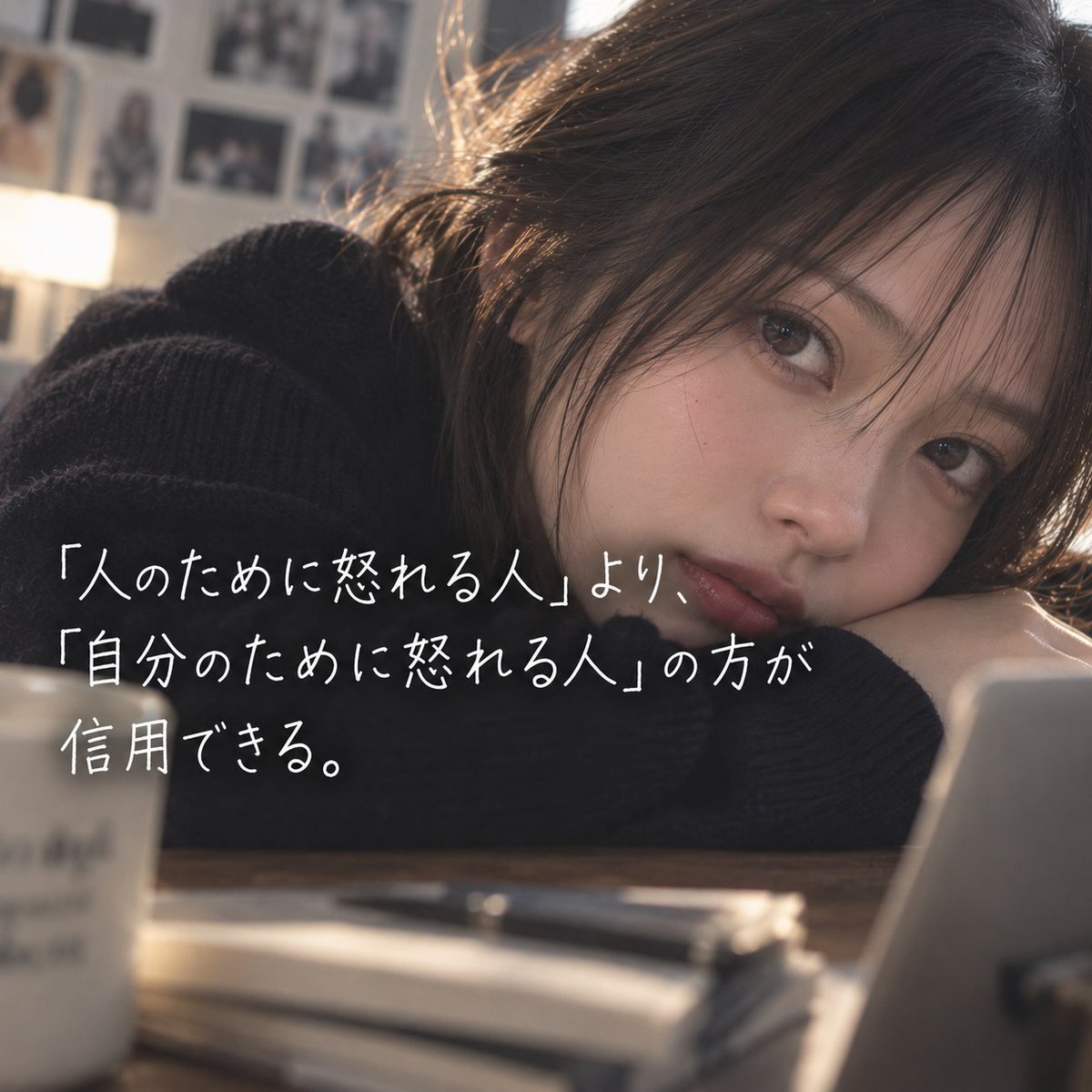 taku_s280's tweet photo. 「人のために怒れる人」より、「自分のために怒れる人」の方が信用できる。

誰かが傷つけられた時には、
ちゃんと怒れる。
理不尽なことがあれば、
代わりに言い返してくれる。

そういう人は
優しいと思う。
でも意外と、

他人のためには怒れるのに、
自分が雑に扱われた時には
「まあいいか」

で済ませる人がいる。

一見、大人に見える。
でも、

本当に大事なのは
怒らないことではなく、

「ここから先は嫌だ」と
相手に伝えられること

なのかもしれない。

心理学では、
人間関係の中で自分と他人の境界をどう持つかを
「バウンダリー」という言葉で考えることがある。

何でも許す人が
優しいとは限らない。
むしろ長く付き合いやすいのは、

「それは嫌だった」
をちゃんと言える人。

我慢できる人より、
我慢しなくていい関係を作れる人の方が強い。