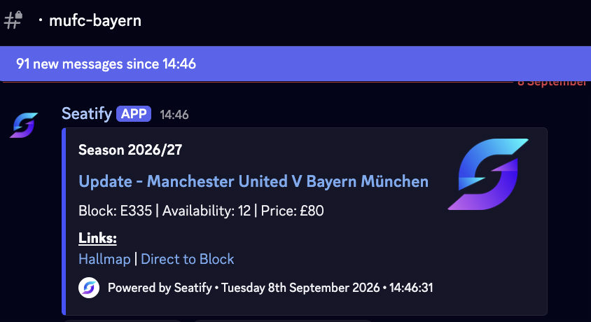SeatifyUK's tweet photo. Bayern, Roma, Rb Leipzig, City, Arsenal, Chelsea, Liverpool and more... 💧

What an unexpected drop 

Hundreds of tickets released across multiple games. Plenty of pairs, trios, quads and more. 190+ alerts sent for City alone. 

Everyone in Seatify is pretty much sorted for the Derby this weekend, as well as Bayern Liverpool Chelsea and Arsenal! 

Defo not over. Check real reviews and come see why no other group do it better than us: https://t.co/XDZxgP77RD