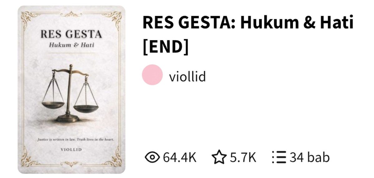 fairyningg's tweet photo. 10. RES GESTA: Hukum &amp; Hati by viollid on Wattpad (idn)
https://t.co/KhMOUw21Em https://t.co/mYElaugZgE