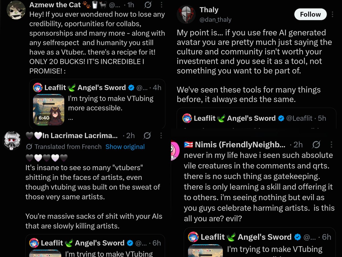 AI_EmeraldApple's tweet photo. As expected, the 'artists' are mad.

Here is the reality, though...
Artists with top-tier premium talent and skill won't be affected. People with money are still gonna want to buy the bespoke experience even if it costs a lot, while the mid- and low-tier artists will be out of a job. And the secret sauce here is that many of the top-level artists do use AI in part of their workflow.

Why do I say this?

Because of the state of the market related to pornography.
Despite the prevalence of free, low-cost, and AI porn, people still subscribe to premium experiences. They don't want just the images and videos, but a parasocial connection to the adult actor or actress in chat and real-time personal experiences. And the funny thing about that is that many top OF girls use AI to touch up their appearance. 

Same reason why rich people commission artists to do bespoke works of art... It's often a personal relationship to the artist that the patrons are buying... in essence, at the highest tier, provenance beats abundance. Artist/creator name recognition is not something AI can replicate. 

I'm sorry, but art was never meant to be a viable job opportunity for the masses. It was always an elite profession that even they were not doing well historically. Some were barely scraping by... for example, Claude Monet was very poor for a very long time before he made it. 

Everyone can be mad at me all they want, but this is the reality. Being delusional never stops the progress of technology.